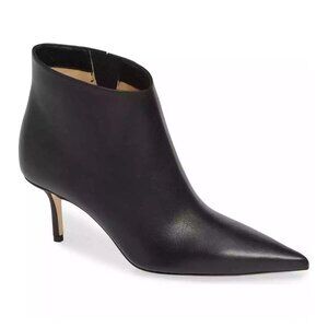 $1050 JIMMY CHOO Marinda Pointy Toe Bootie Black HEEL LEATHER 37 (SE24)